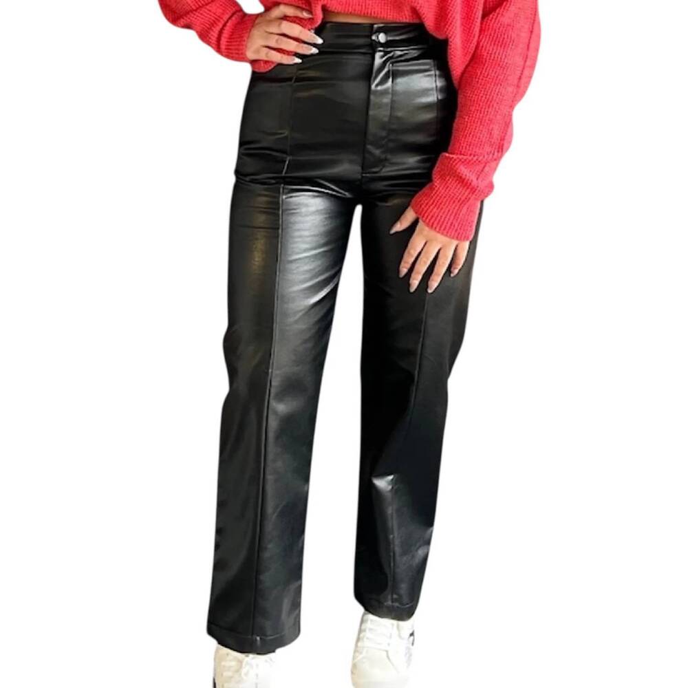 NEW GLAM high waisted straight leg pants in black
